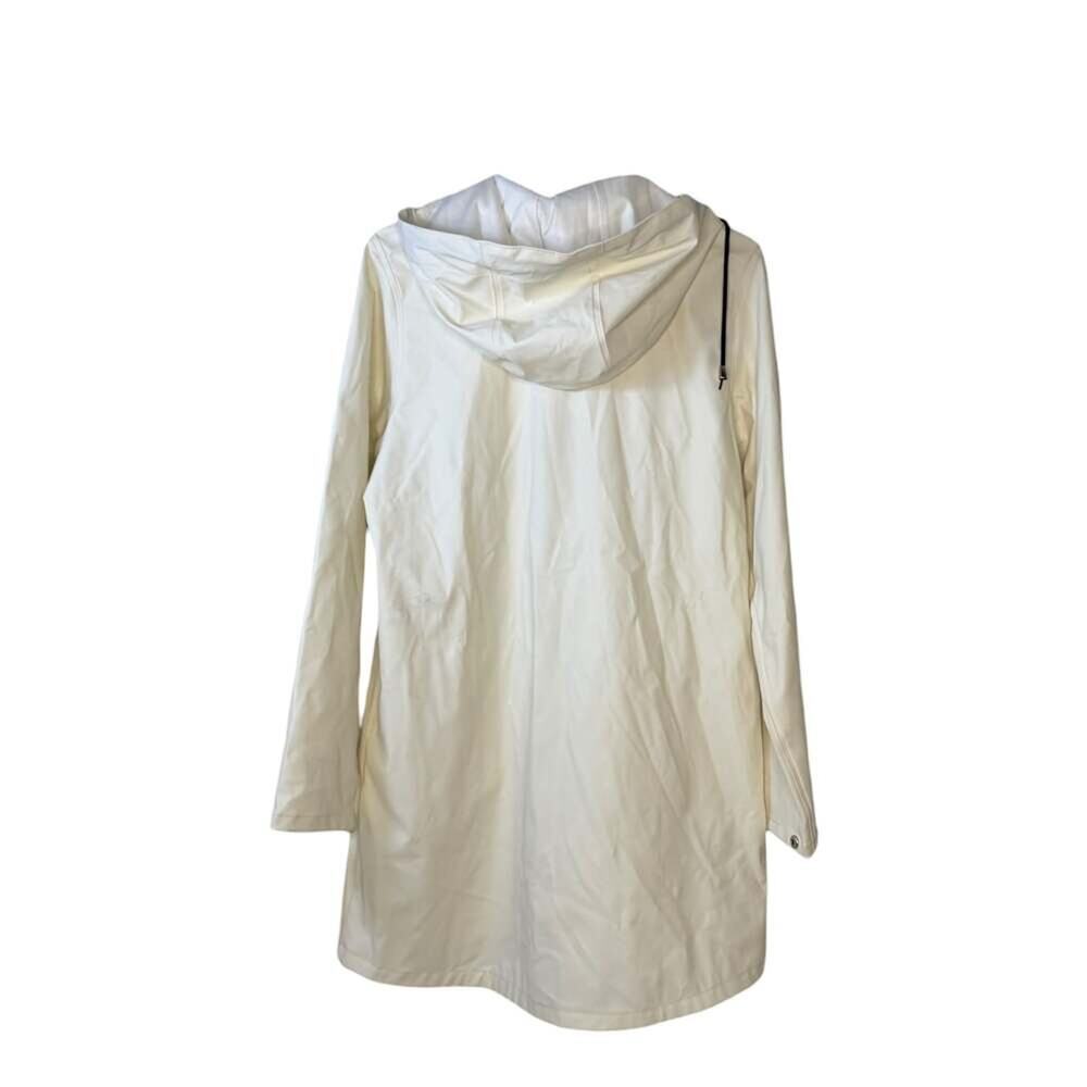 Anypoem Women's Long Off-White Waterproof Hooded Raincoat Trench - Picture 3 of 3